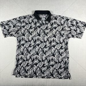 Callaway Golf Sport Hawaiian Polo Black White With Palm Print Size Medium Men’s